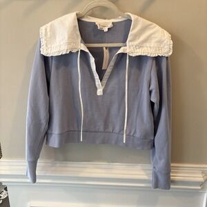 Anthropologie Poplin Collar V Neck Sweatshirt Lavendar Sz SP NWT